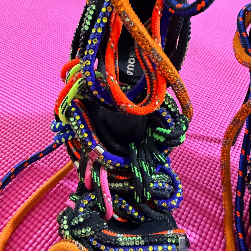 DSQUARED2 Multicolor Braided Rope Wrap Heels - Picture 5 of 12
